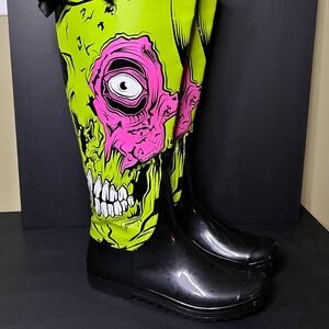 Iron Fist Zombie Stomper Rain Boots Size 7US Green Pink Skull Goth Punk HTF